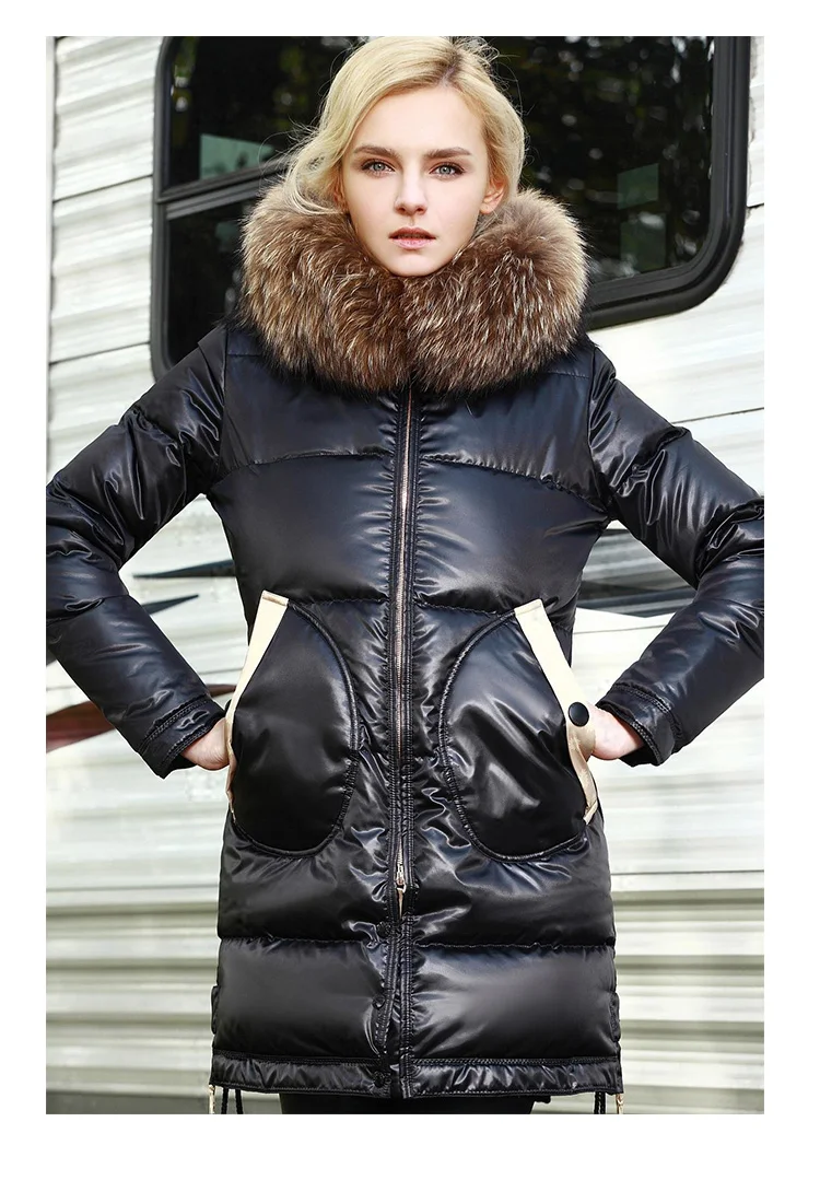 Women Winter Down Jacket Long Thick Coat Real Fur Collar Padded Down Coats Women Bright Outw (24)