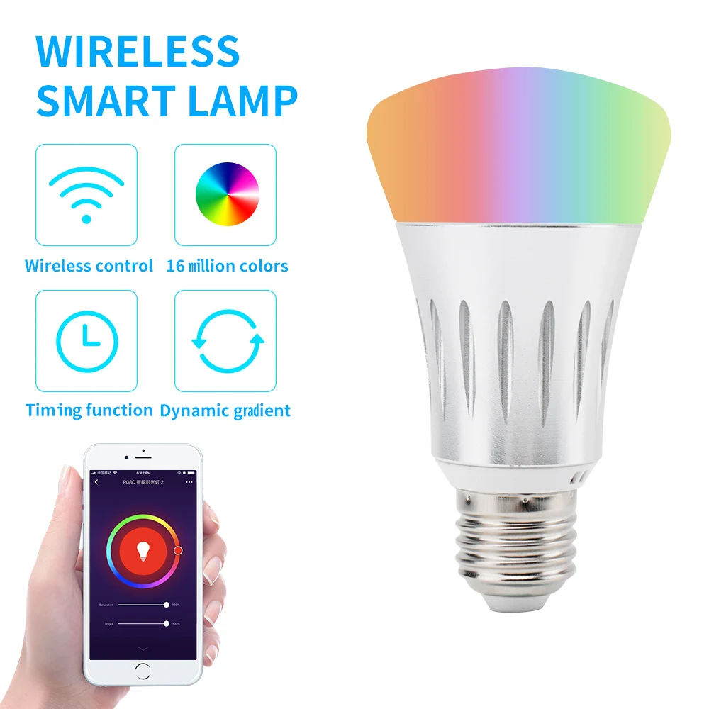 

BORUiT 7W E27 WiFi Smart Light Bulb Multicolor Dimmable LED Lamp Remote Control Compatible with Alexa Google Home Assistant