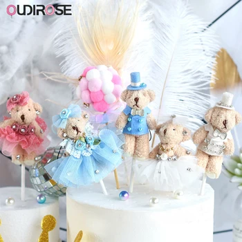 

Diamond Cute Crystal Doll Cake Topper Happy Birthday Decoration Boy/Girl Wedding Gift Love Heart Bear Cake Topper Party Supplies