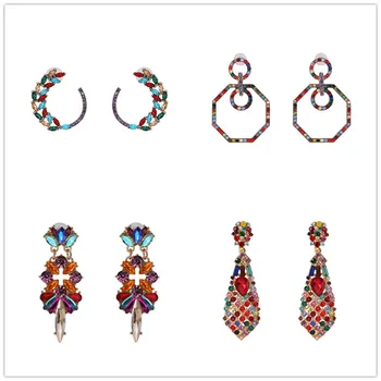 

JURAN New Colorful Flower Big Brand Design Luxury Starburst Pendant Crystal Drop Dangle Earrings Gem Statement Earrings Jewelry