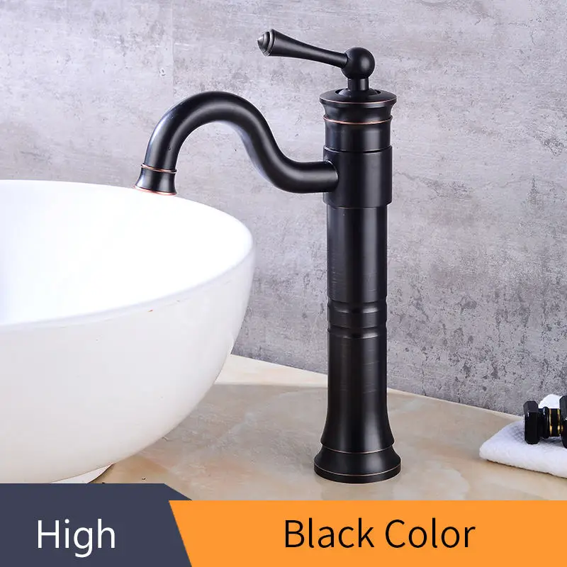 Смеситель для раковины, античный латунный кран для ванной комнаты с одной ручкой, винтажный двухслойный кран, кран для горячей и холодной ванны, смеситель для воды 58808 - Цвет: High Black