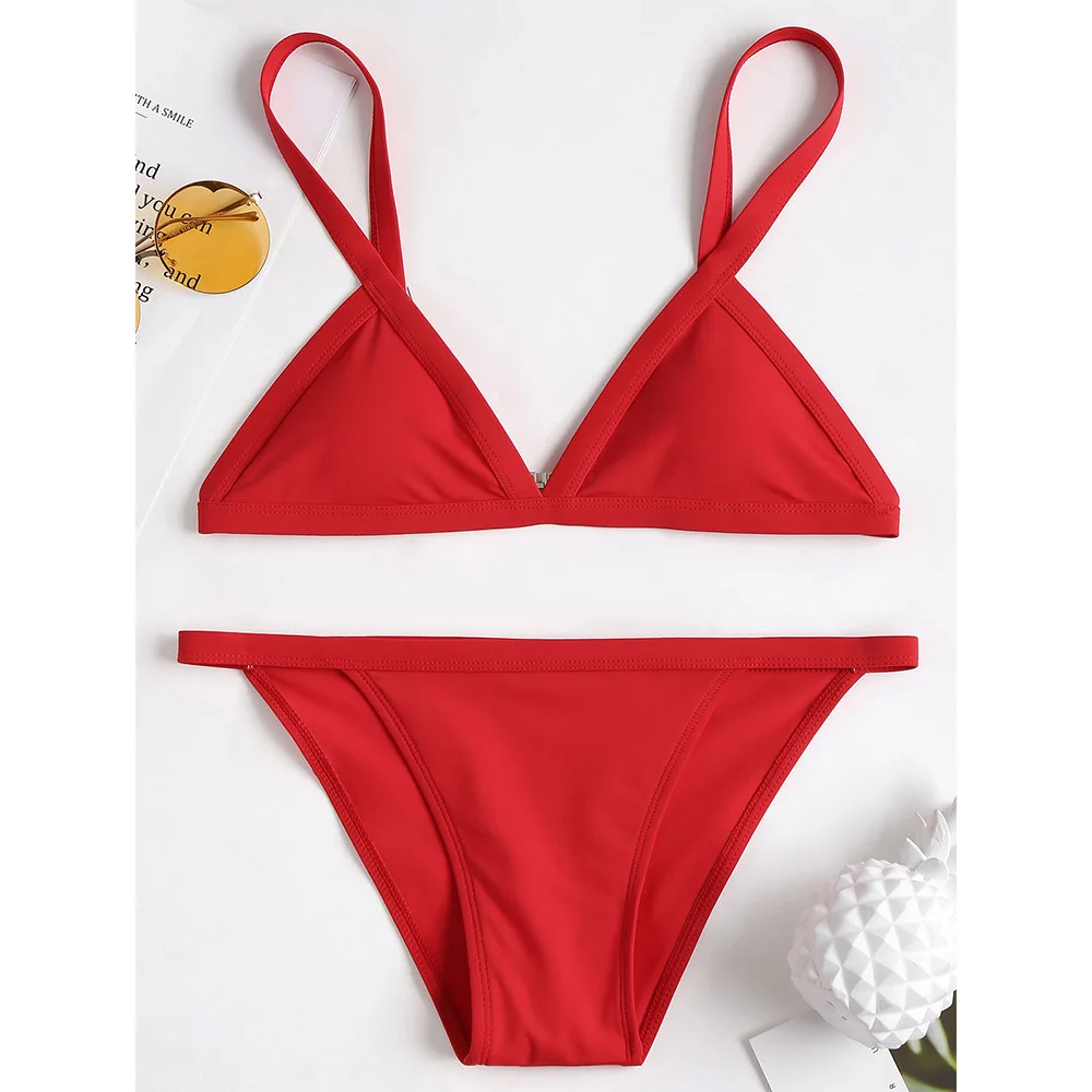 ZAFUL Padded Plunge String Bikini Set Straps Swimwear Women Swimsuit ...