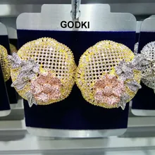 GODKI модные роскошные большие 3 тона полые цветочные серьги-гвоздики для женщин Свадебные кубический циркон CZ индийские свадебные серьги Богемия Горячая