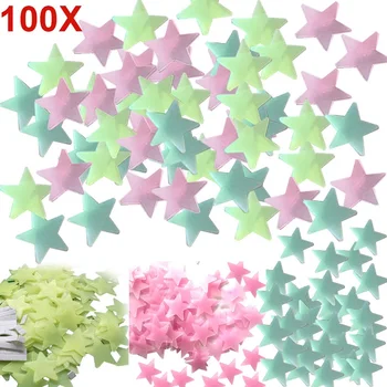 100pcs Wall Decals Glow In The Dark Nursery Room Color Stars Luminous Fluorescent Wall Stickers For