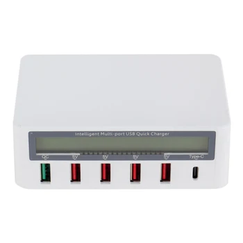 

SOONHUA USB Quick Charging 3.0 Type-C Charger LCD Voltage Current Display Charger Multi-Port Smart Fast Chargers With Power Cord