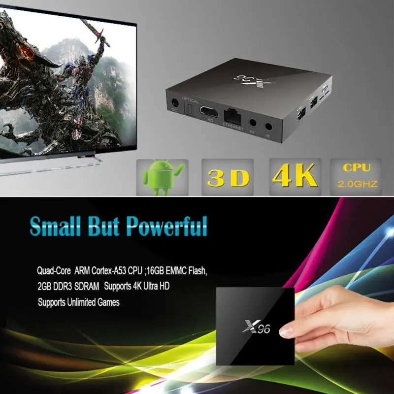 X96 Smart tv BOX Android 7,1X96 S905W четырехъядерный 2 Гб ram/16 ГБ rom Поддержка 2,4G беспроводной wifi медиаплеер приставка