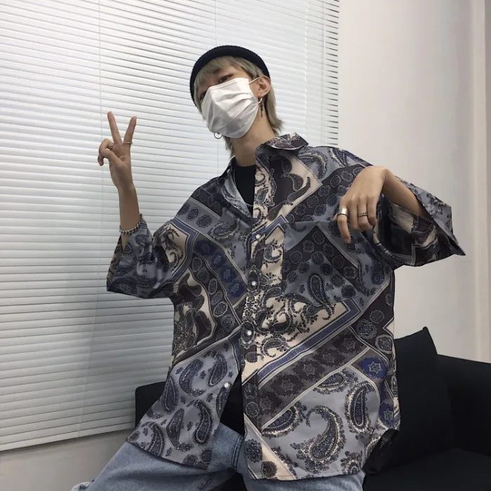 

Pocket Bandana Vintage Hip Hop Punk Streetwear Short Sleeve Loose Blouse Korean Harajuku Rap Casual Japanese Shirt Top Tee Blusa