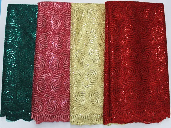 

5 Yards/pc Hot sale multi color french net lace fabric with sequins design african mesh lace for clothes BN55