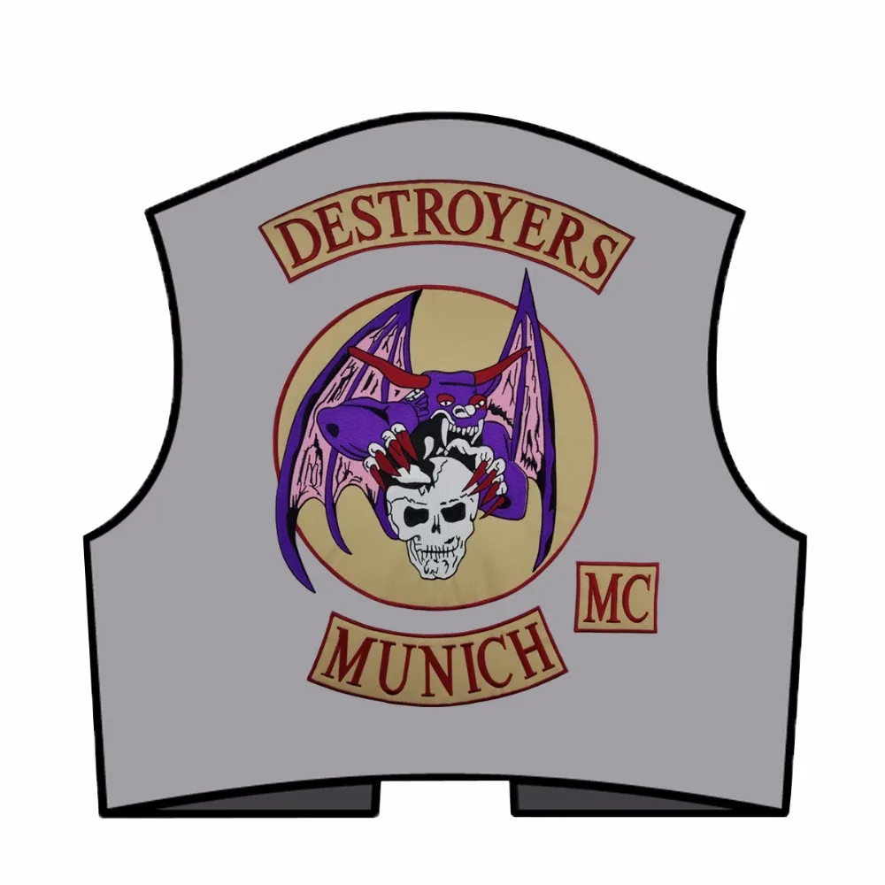 DESTROYERS MUNICH custom free shipping biker motorcycle rider vest back patch Iron-on Embroidery patch DIY cheap price (5)