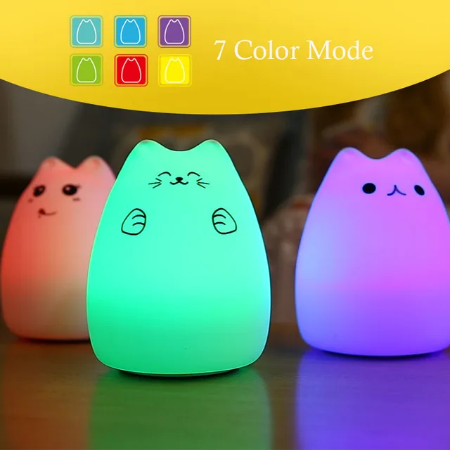 Premium 7 Colors Cat LED Night Light USB Children Silicone Soft Cartoon Baby Touch Sensor Lamp Breathing Bedside Table Lamp