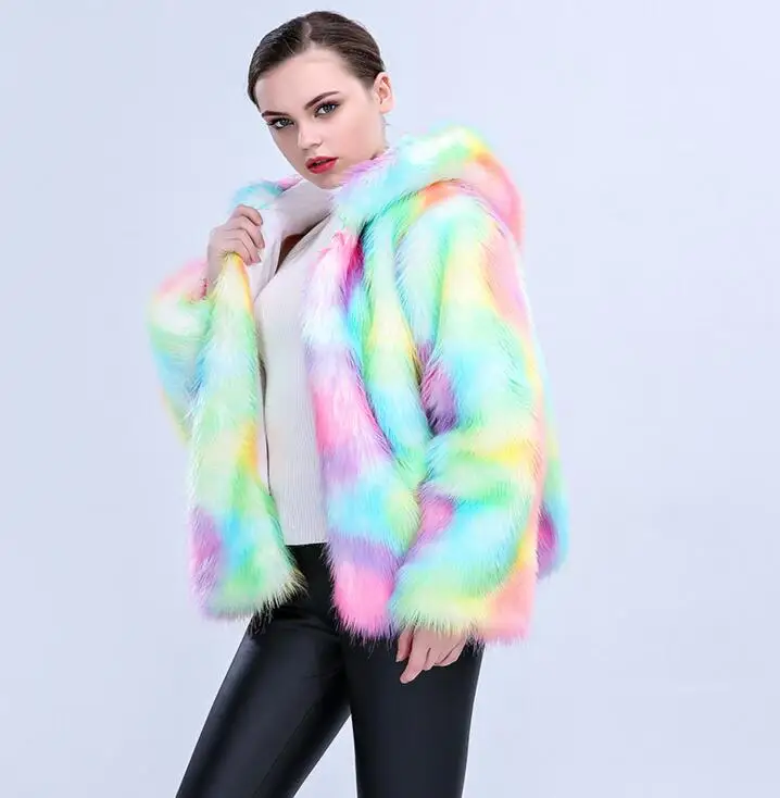 

2018 Winter Colorful Women Loose Faux Fur Coat Plus Size Hoodies Far Jacket Coats For Female Outerwear Oversize Fashion Warm
