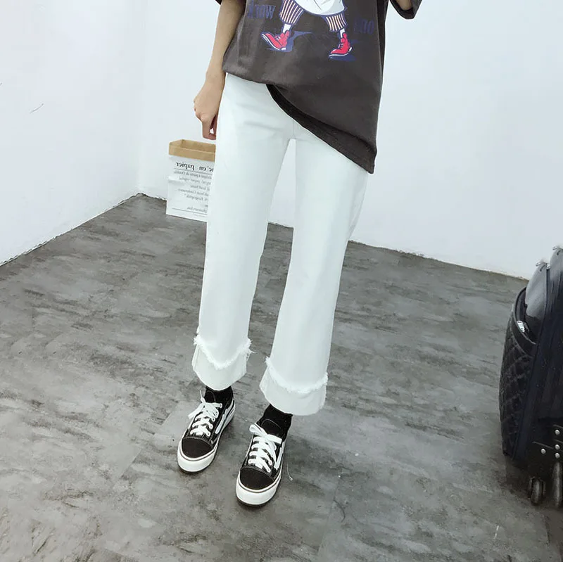 2019 Summer Women Cuffed Denim Wide Leg Pants High Waist Pocket Vintage Harajuku Mom Jeans Loose Casual Streetwear Jeans