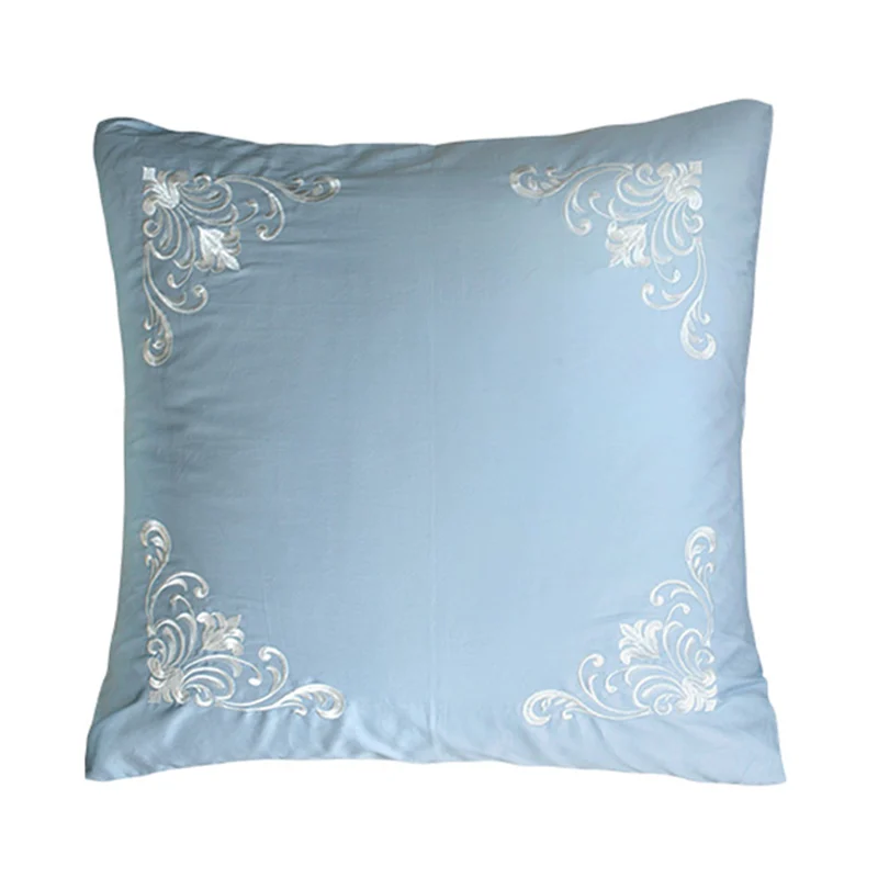 100 cotton embroidered pillowcase, 300TC blue European style Euro Sham