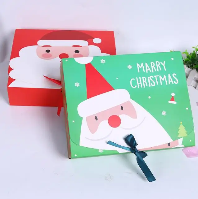 

200PCS Unique Christmas Eve Big Gift Box Santa & Fairy Design Papercard Kraft Present Party Favour Activity Box red green