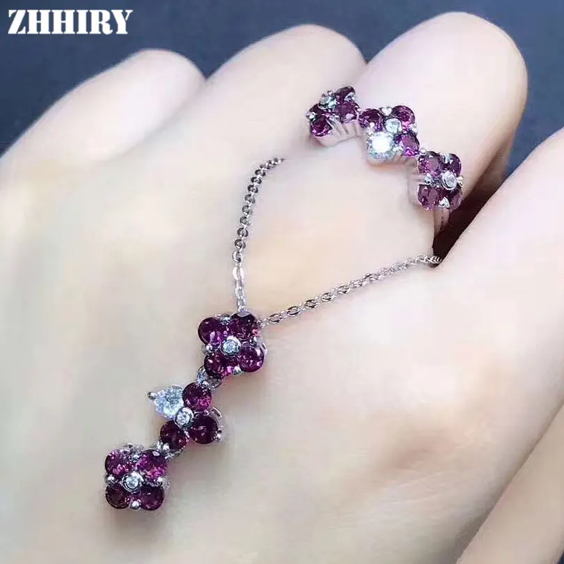 ZHHIRY Женские Ювелирные наборы из пиверса фиолетовый гранат Настоящее серебро 925