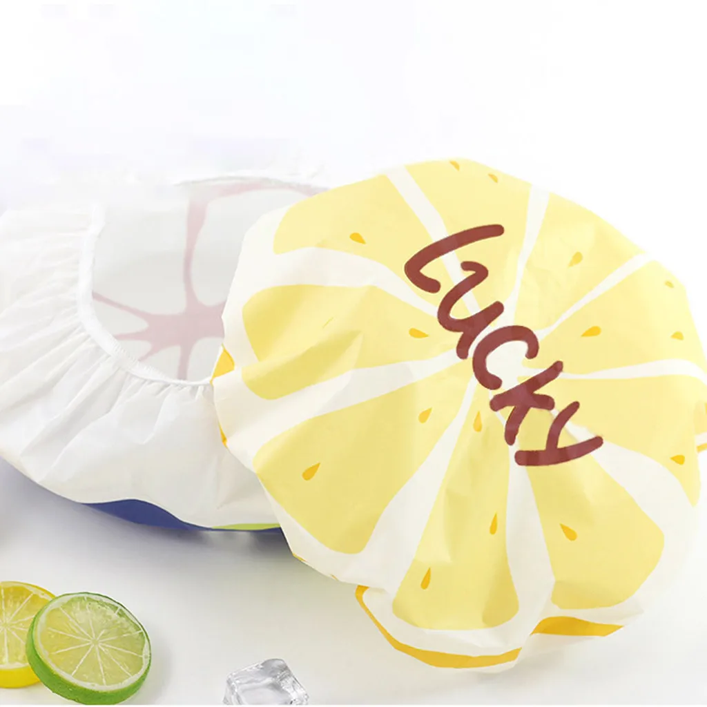 Шапочка для волос для ванной для взрослых женщин аксессуары для ванной 0,54 милый мультяшный фруктовый узор водонепроницаемая шапочка для душа Resuable кружевная резинка