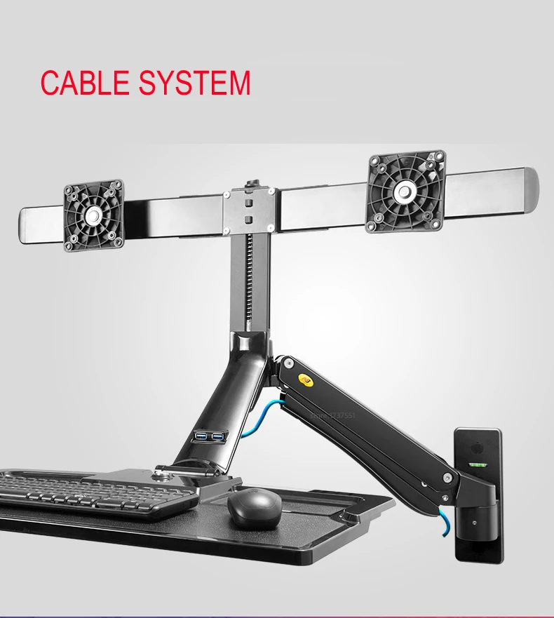 NB MC40-2A 22-27 дюймов эргономичная компьютерная сидячая стойка рабочая станция двойной монитор подъемный стол подставка для ноутбука с длинной клавиатурой