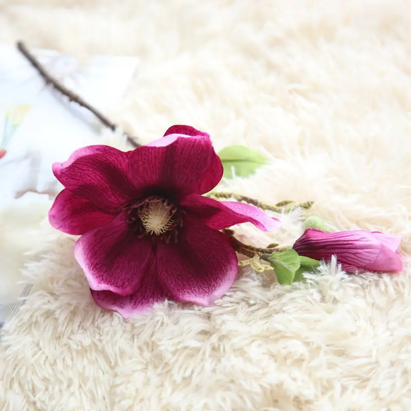 Высокое качество шелковые цветы Орхидея Магнолия одна ветка искусственные цветы для украшения дома свадебное украшение - Цвет: wine red