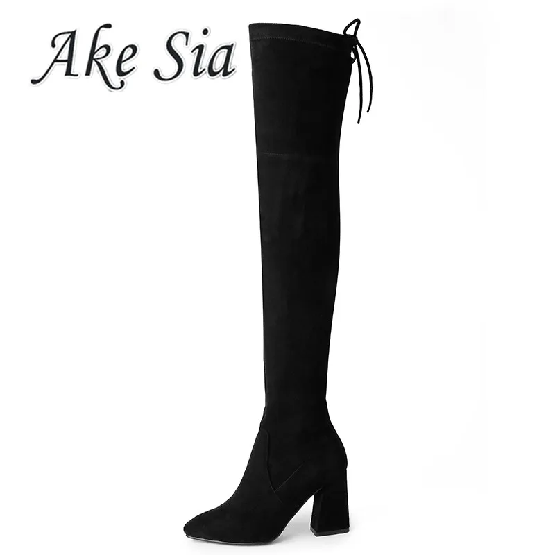 

2019 winter new boots long suede thick with high heel over the knee boots female pointed simple high boots women's boots y102