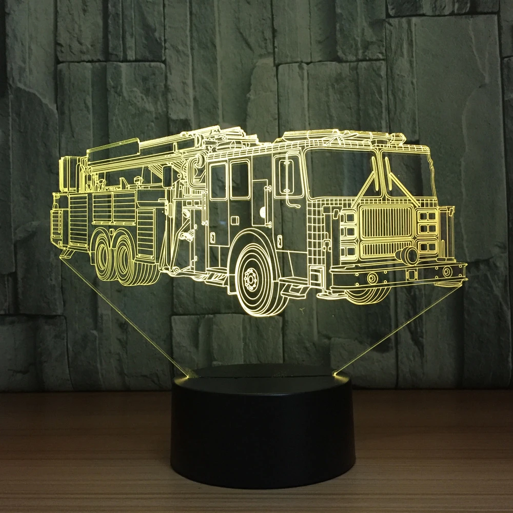 3D пожарная машина, моделирующая настольная лампа, 7 цветов, меняющая пожарная машина, ночник, светильник USB, светильник для сна, декор для спальни, детский подарок
