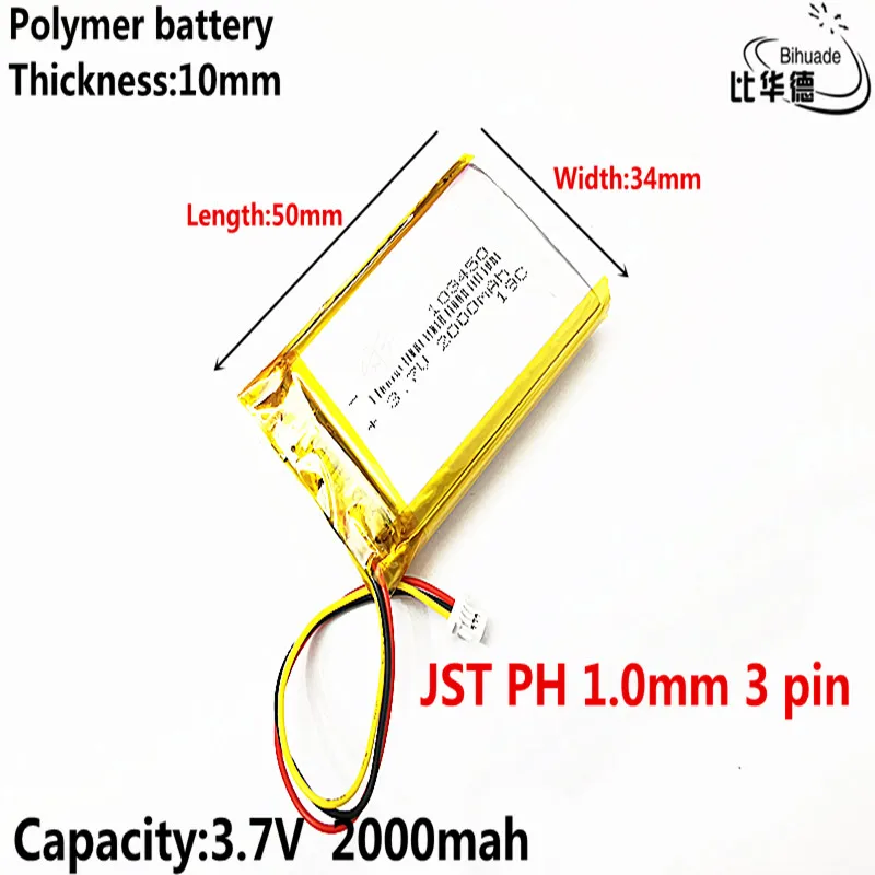 JST PH 1,0 мм 3 pin 3,7 V литиевая батарея ранняя 103450 2000 mAh фара gps навигатор общие полимерные батареи