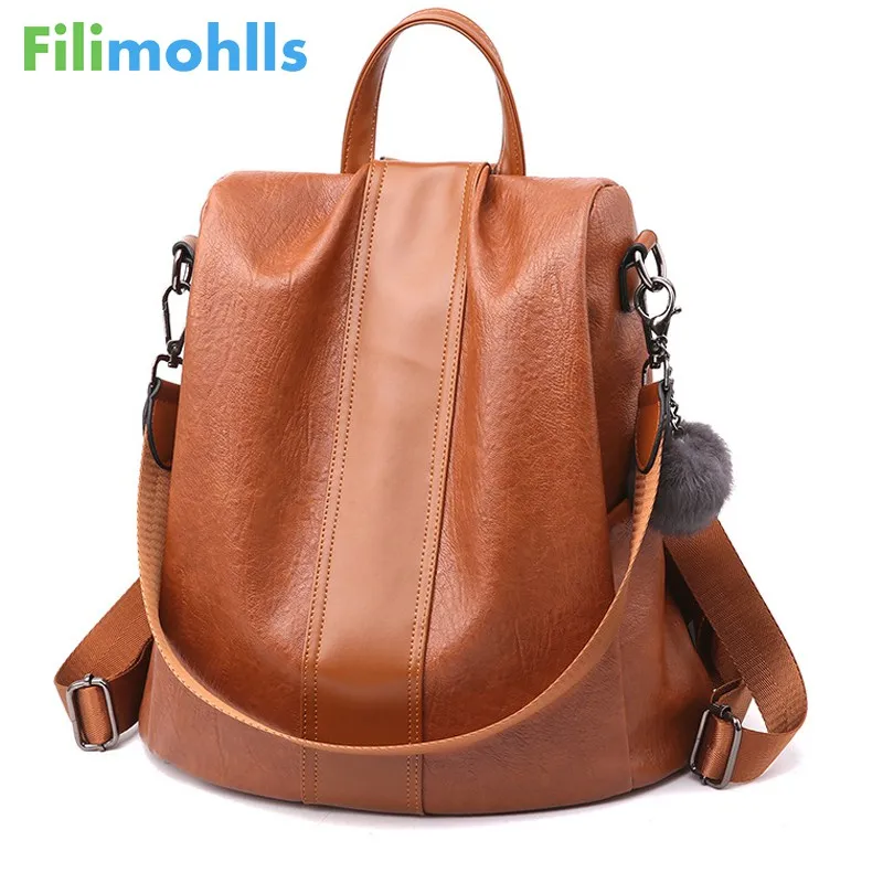 

FASHION Quality Leather Anti-thief Women Backpack Large Capacity Hair Ball School Bag for Teenager girls Male Travel Bags S1783