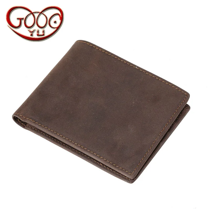 

New retro simple short RFID anti-magnetic wallet square cross-type crazy horse leather wallet leather multi-card purse