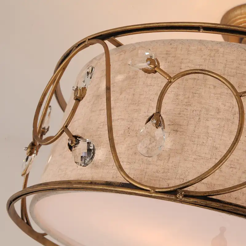 Large Drum Shape Ceiling Lights Fabric Shade Bloom Crystal Flower