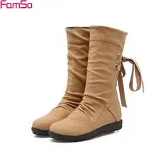 FAMSO Tamaño 34-43 2017 Estilo Retro de Las Mujeres Botas Negro Botas de Montar Zapatos de Las Plataformas de Mitad de la Pantorrilla Invierno A Prueba de agua Botas de nieve SBT4414