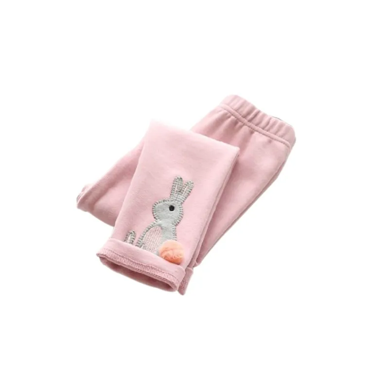Осенние леггинсы для девочек плотные теплые штаны с рисунком кролика для маленьких девочек от 2 до 7 лет леггинсы рождественские детские зимние брюки Лидер продаж - Цвет: Розовый