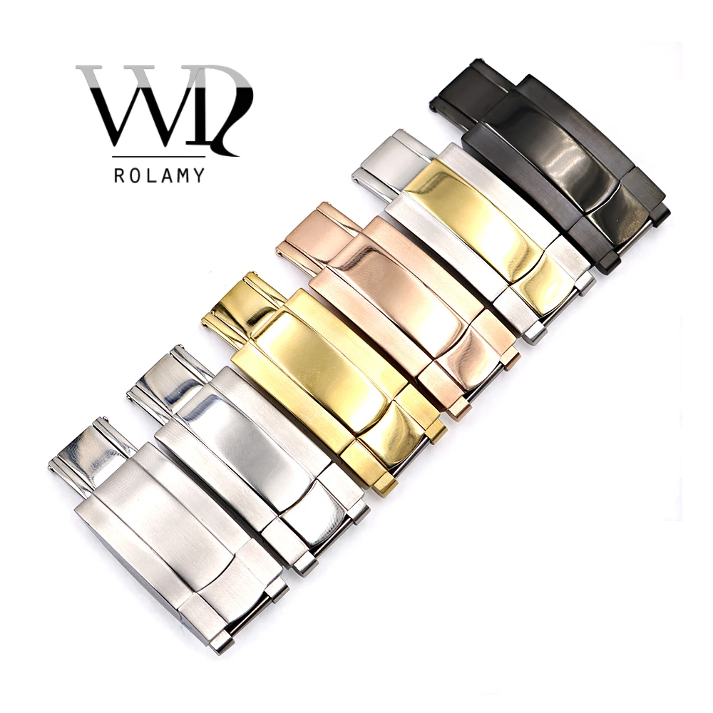 Rolamy Wholesale 16 x 9mm Stainless Steel Replacement Watch Buckle Clasp For GMT Submariner Bracelet Rubber Leather Band