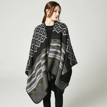 

Lady's new diamond rhombus striped shawl high-end female double faced traveling cloak WISH hot sale