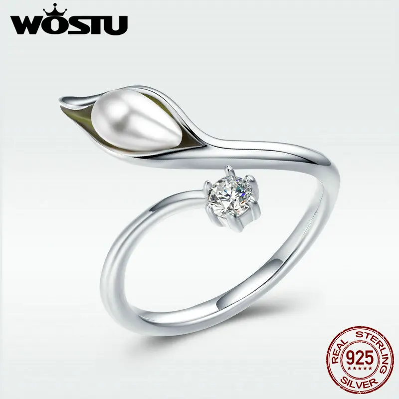 

WOSTU 100% Genuine 925 Sterling Silver Elegant Calla Adjustable Finger Rings For Women Fashion Wedding Jewelry Gift DXR299