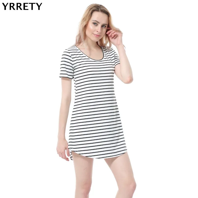 

YRRETY Summer Short Cotton Sundress White Striped Dress Slim Sexy Mini Dress Woman Party Club Plus Size Beach Casual Dresses