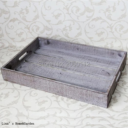 Handmade Rectangle Distressed Gray Fir Wood Vintage Tray with Cutout Handles.jpg