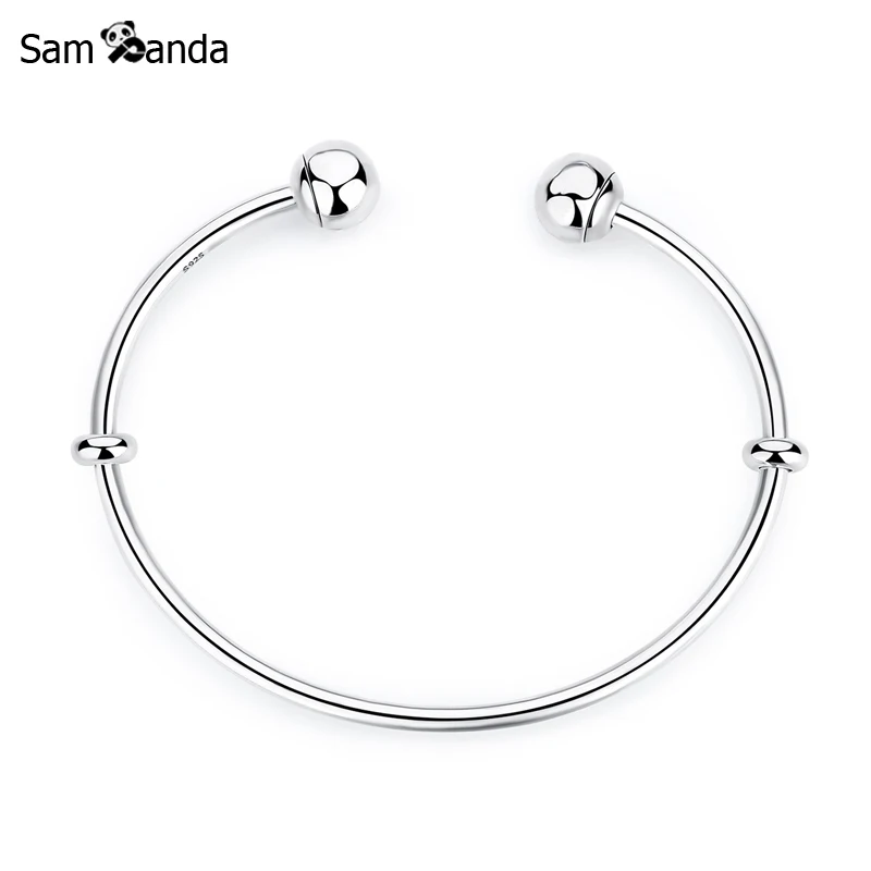 

New Arrival Authentic 925 Sterling Silver Original Moments Open Bangle With Pan Caps Women Basic Bracelets DIY Jewelry 16-21cm