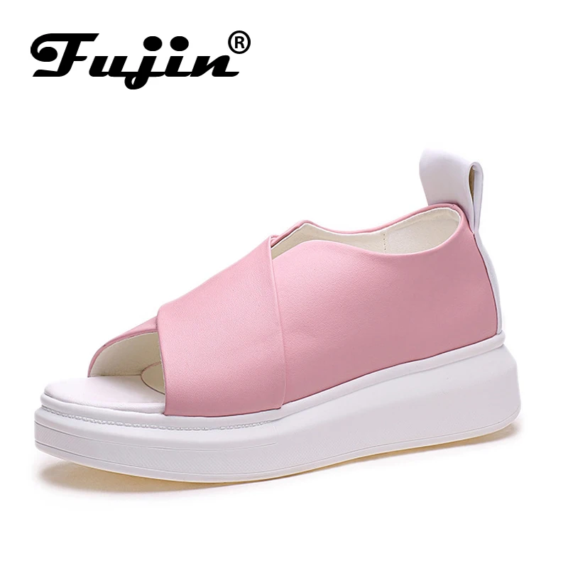 

Fujin Brand 2019 Summer Shoes For Women Platform Sandals With High Heel Lady Leather Shoes Footwear Pink Leather Slip On Sandals