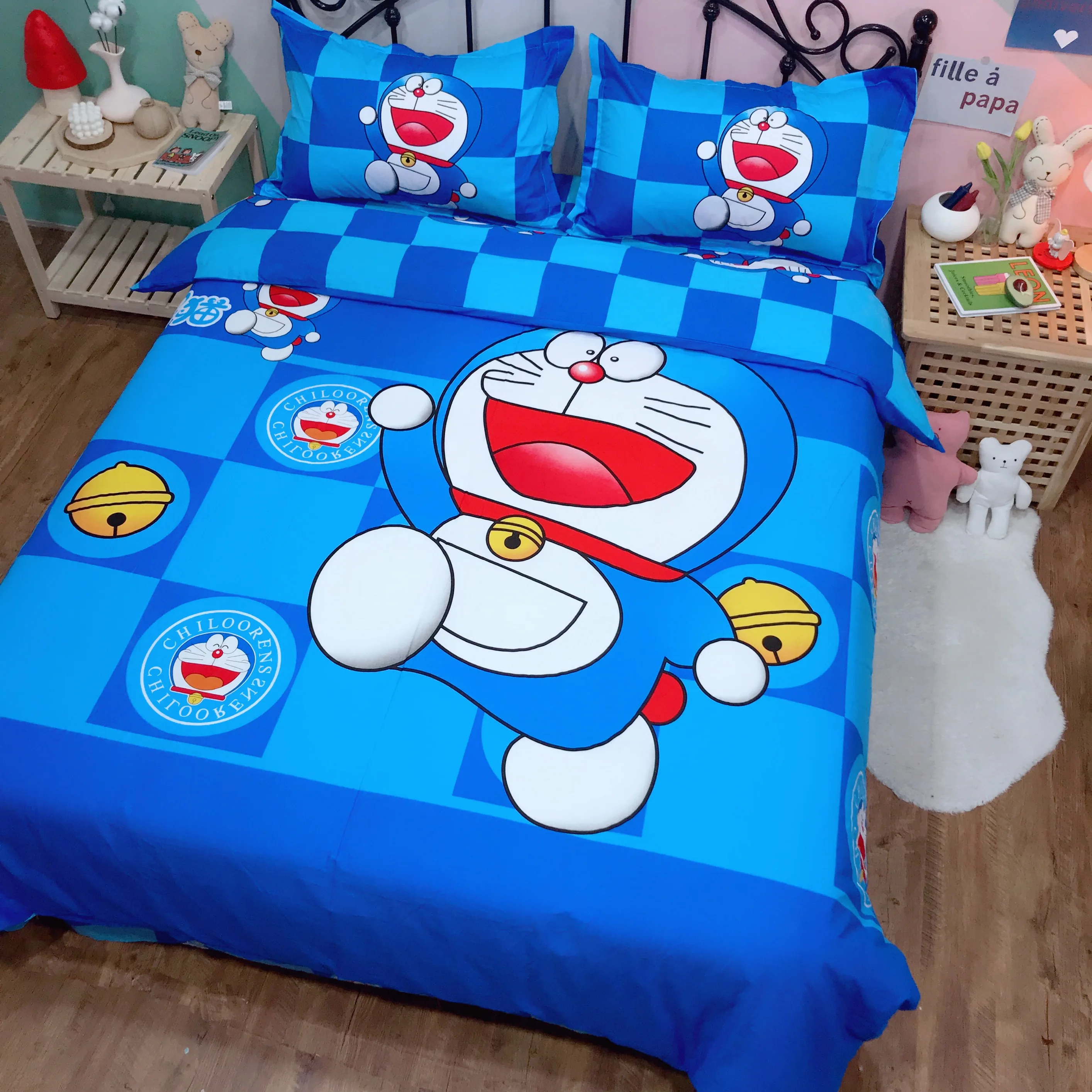 Комплект постельных принадлежностей с рисунком Doraemon детское чистое хлопковое