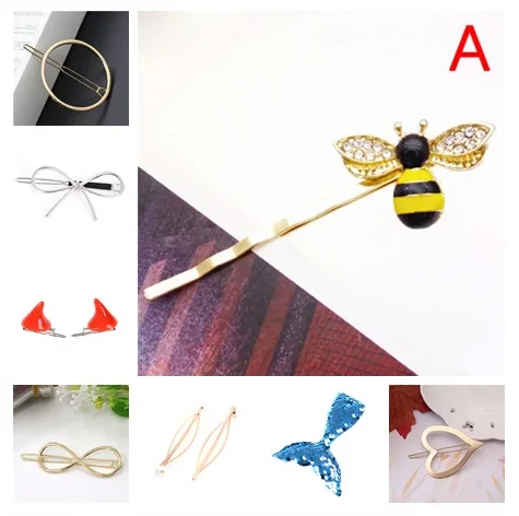 HOT New Girls Hair Clips Fashion Metal Triangle Circle Moon Flower Barrette Sequins Bowknot Hairpin Twinkle Hair Accessories