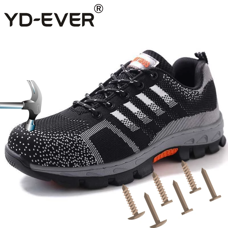 YD EVER Big Size Men Safety Shoes Steel Toe Safety Boots Breathable