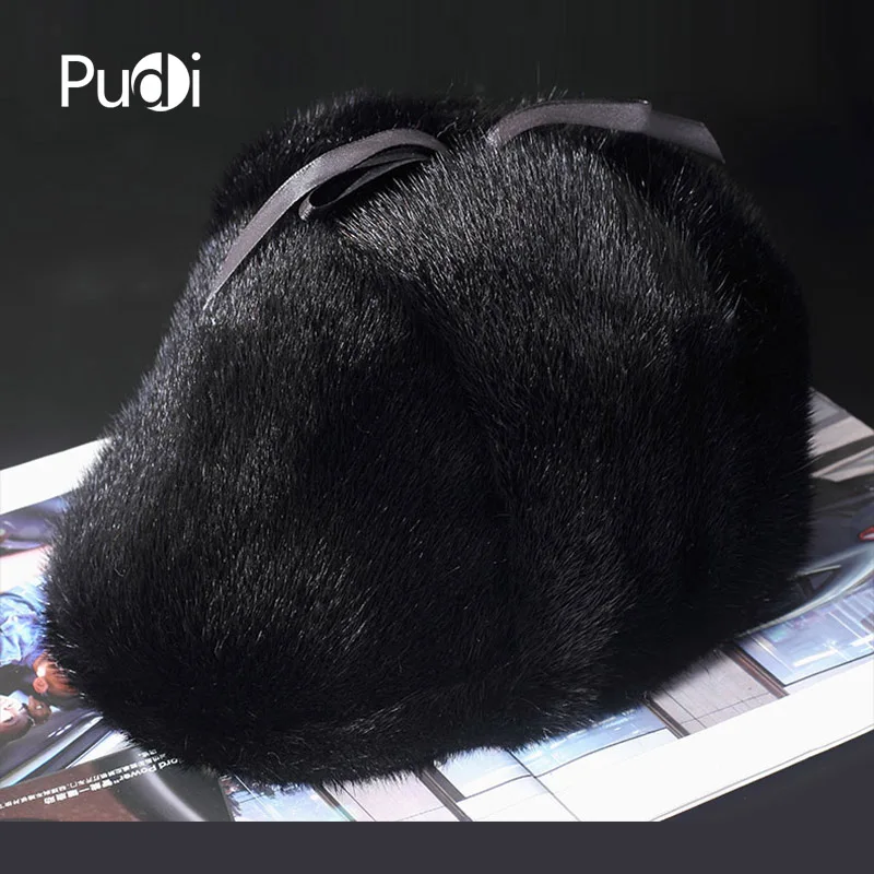 

Pudi 170759 Men's new earmuffs pure color mink hat comfortable warm winter optional 2 colors Winter Cap