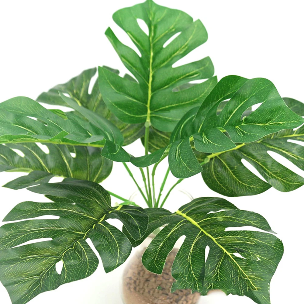 Искусственные листья искусственные 9-Leaf Monstera горшечные растения имитирующие тропические пальмовые зеленые листья домашнее свадебное украшение