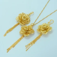 Flor sistemas de La Joyería, Oro amarillo Plateado Planta Colgante, Collar Pendientes Conjunto de Etiopía, África Joyas Árabe Collares #016404
