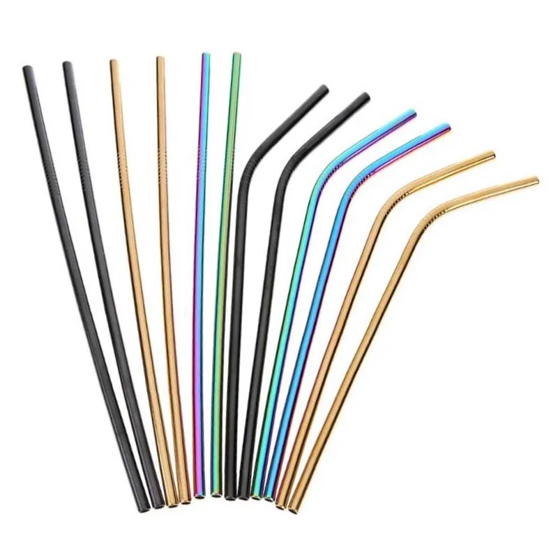 

Reusable Drinking Straws with Cleaner Brush Set Bent or Straight Style Stainless Steel Metal Straw Barware Accessories