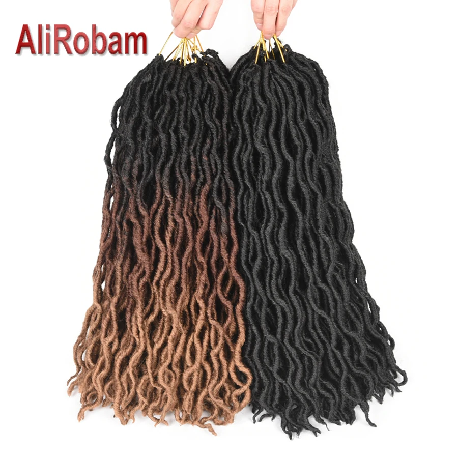 

AliRobam Faux Locs Curly Crochet Braids Black Brown Synthetic Braided Hair Long braiding hair extensions 24Strands/Pack