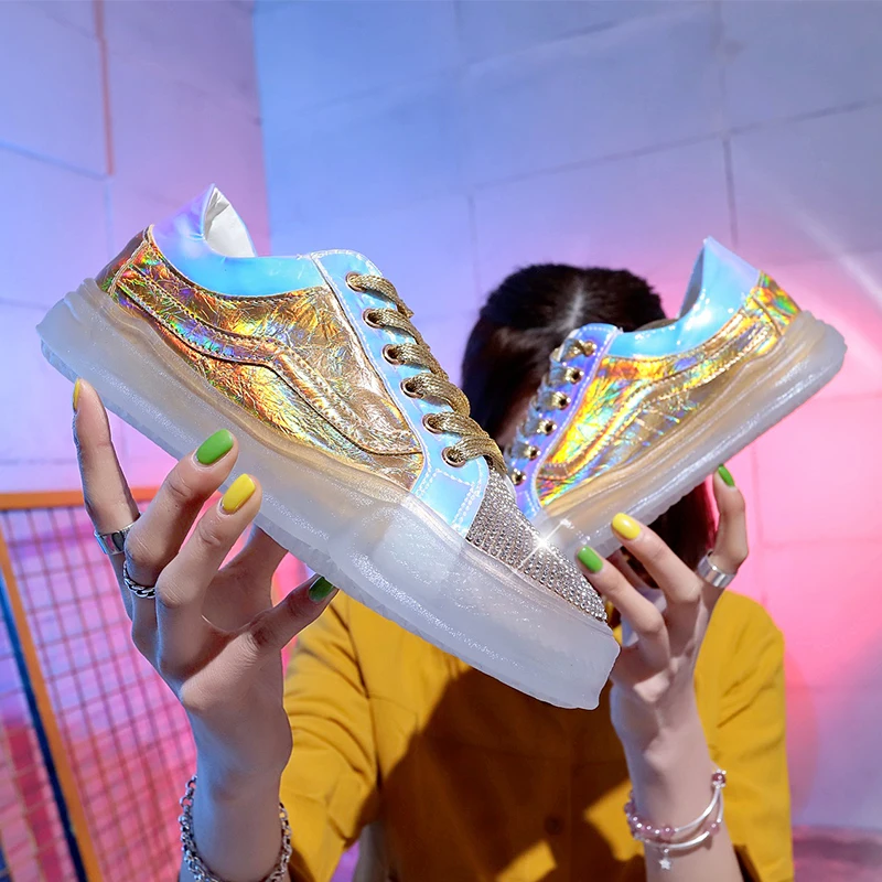 

2019 dazzing cloth women Fashion comfortable shiny Rhinestone flat heels non sliping sneaker silver gold tenis feminino