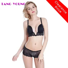 

TANG YOUNG european sexy deep U plunge bra set invisible women underwear set push up V neck bra and panties for wedding/evening