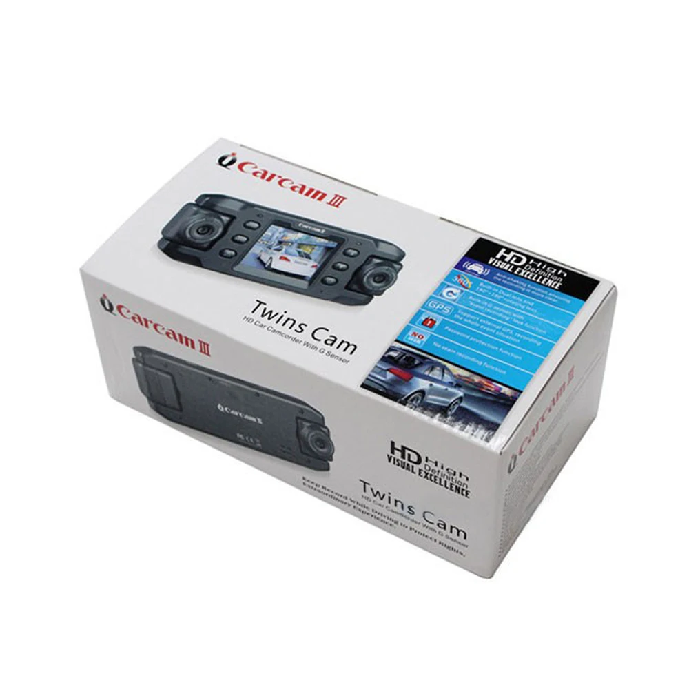 Podofo Dual Lens Car Camera Two Lens Vehicle DVR Dash Cam Loop Recorder GPS Tracker Tracking G-sensor CA365 X8000 Twins Cam DVRs