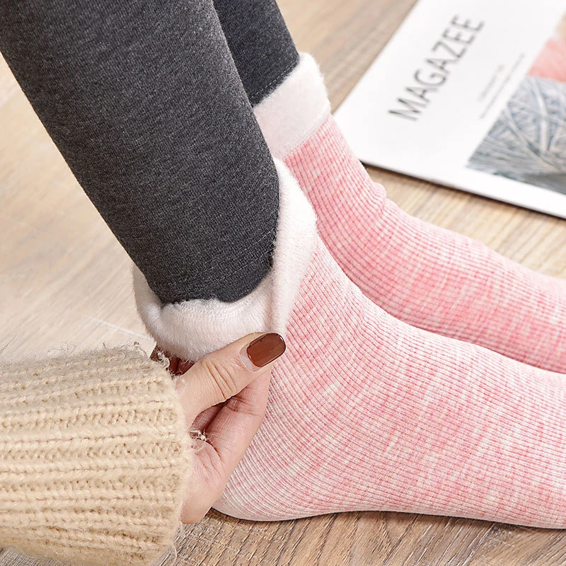 10 pares de calcetines de mujer de invierno más terciopelo cálido beige 