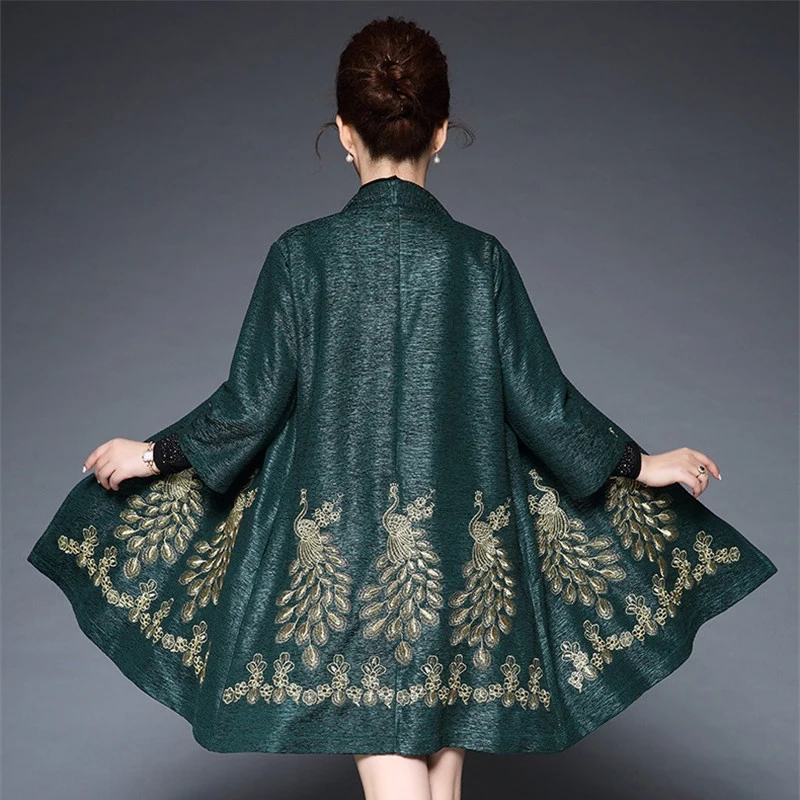 

2019 Autumn Women Cardigan Long Trench Coat Female Loose Large Size Windbreaker Embroidery Cloak Overcoat Elegant Outerwear 641
